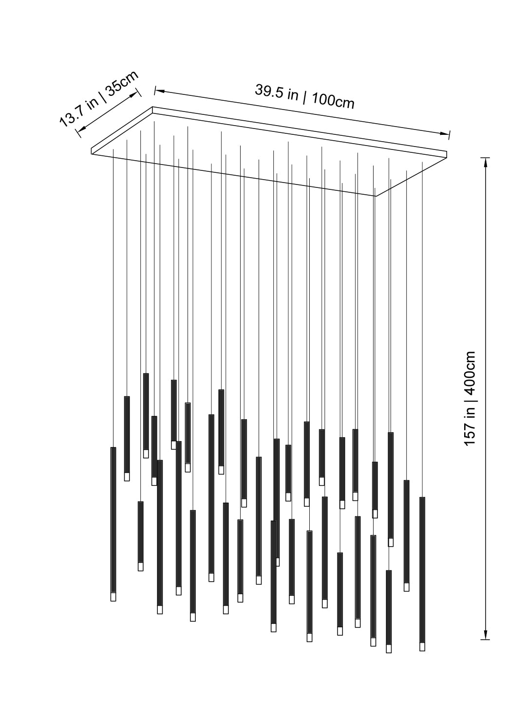 Aurorae Lighting Clustered Tubes chandelier creating a cloud of light effect