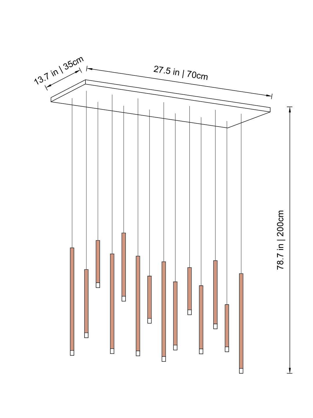 dimension of rectangle tube pendant light