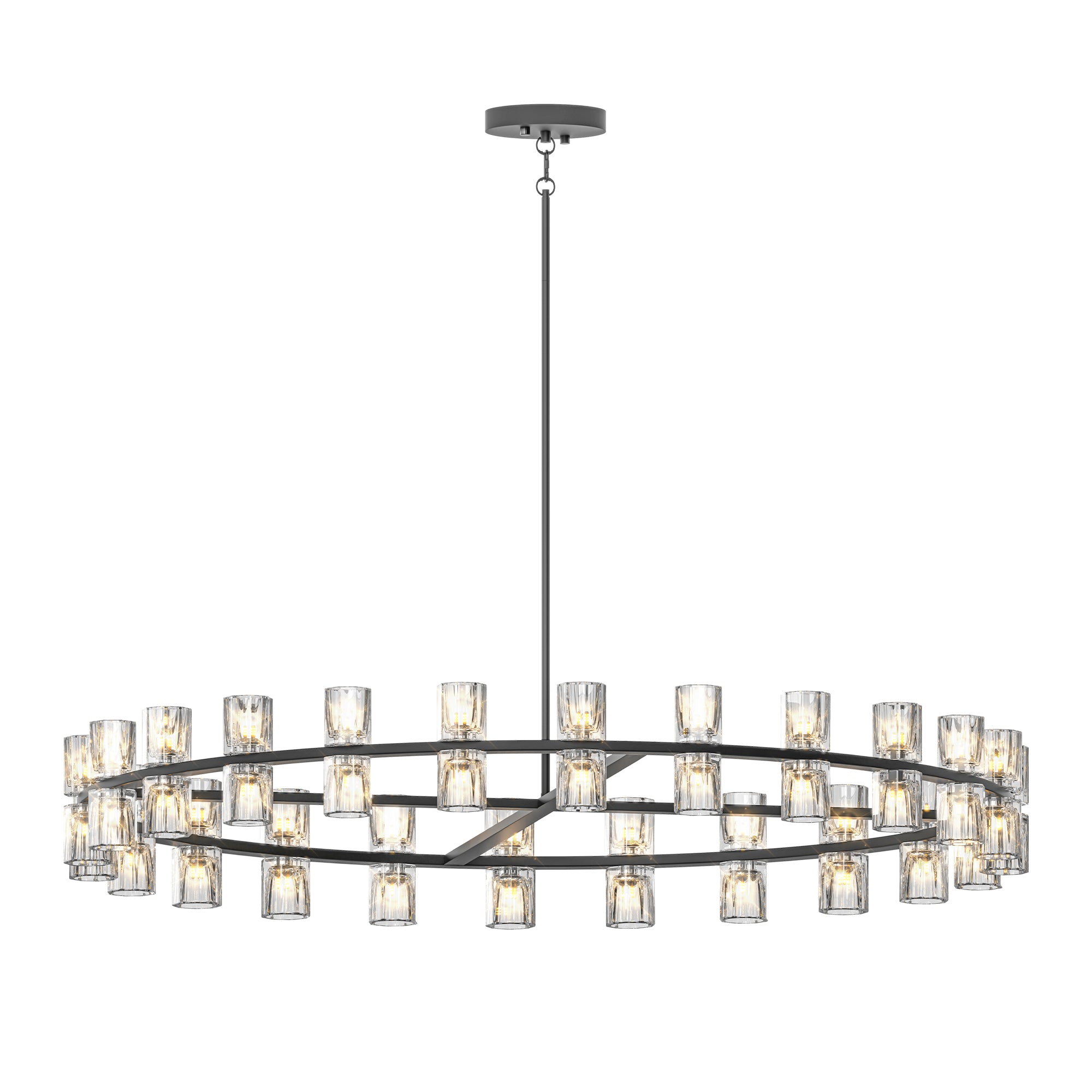 Modern chandelier with multiple lights on a white background