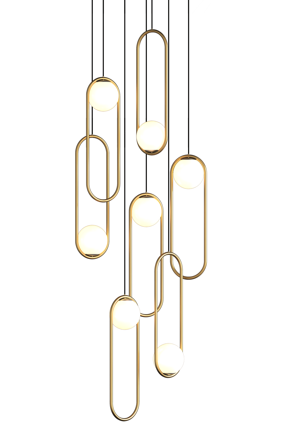 Aurorae Lighting modern LED chandelier with 7 opal glass globe shades