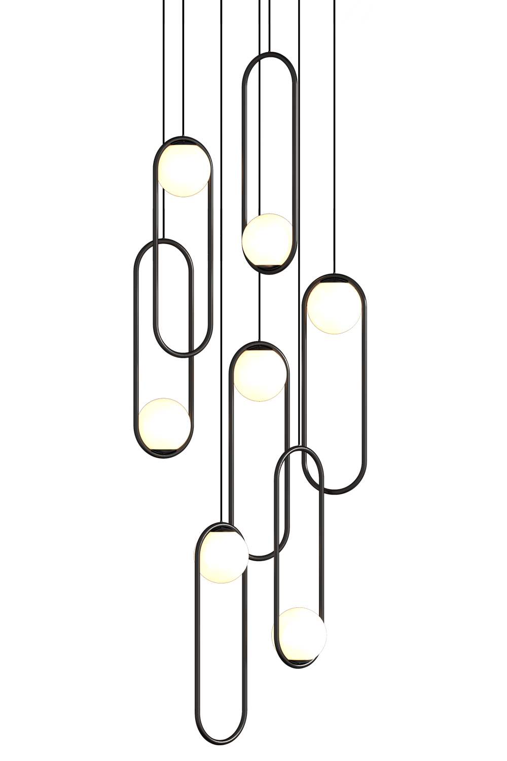Matte black frame of Aurorae Lighting modern LED opal glass chandelier