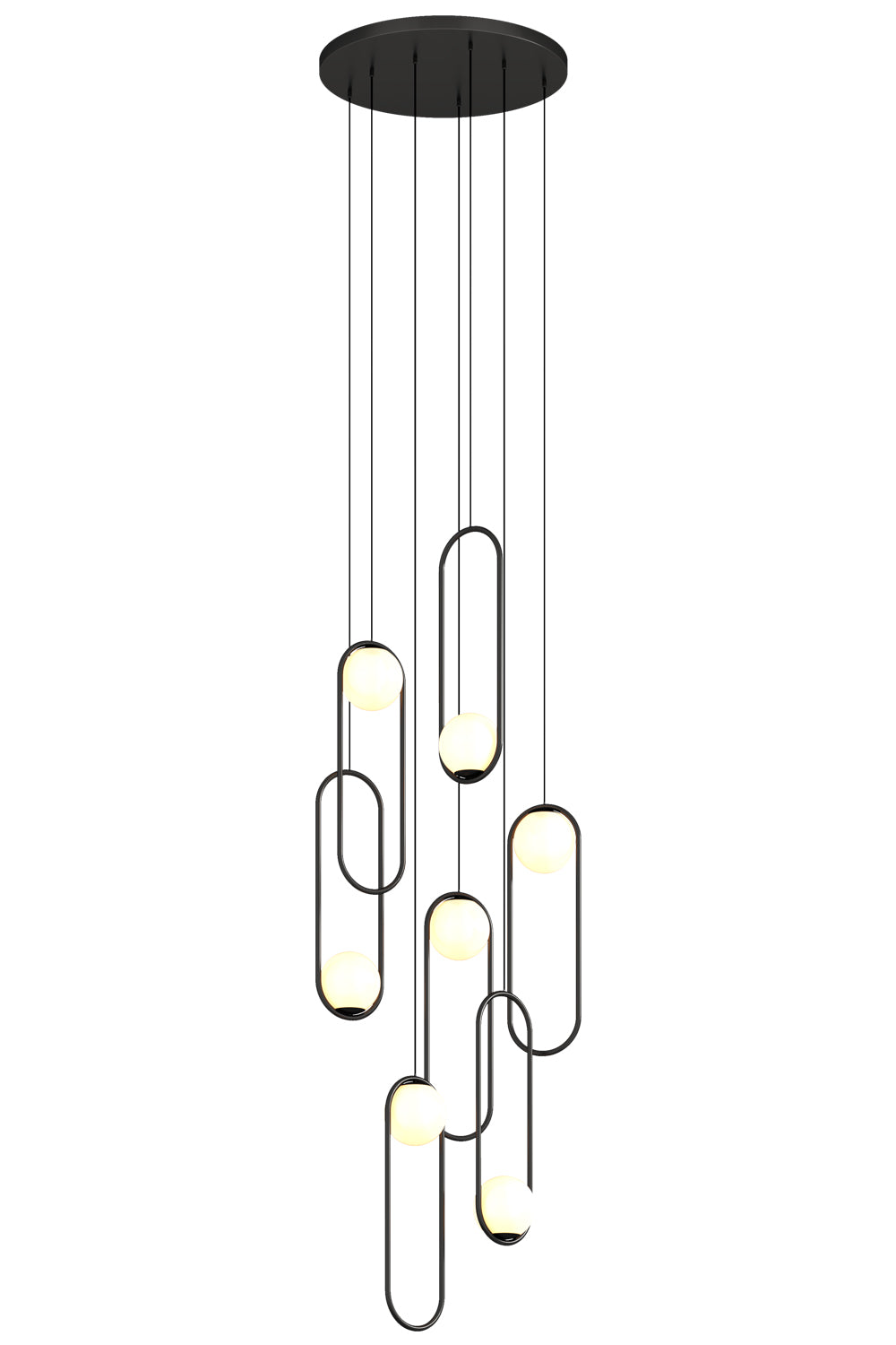 Aurorae Lighting LED opal glass chandelier with lights off, showing sleek design