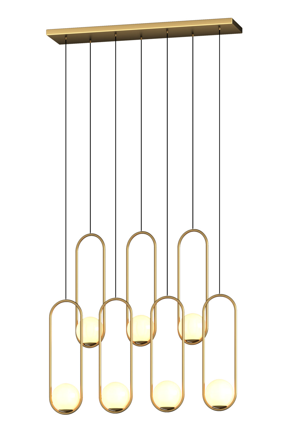 Aurorae Lighting chandelier with staggered height opal glass LED pendants