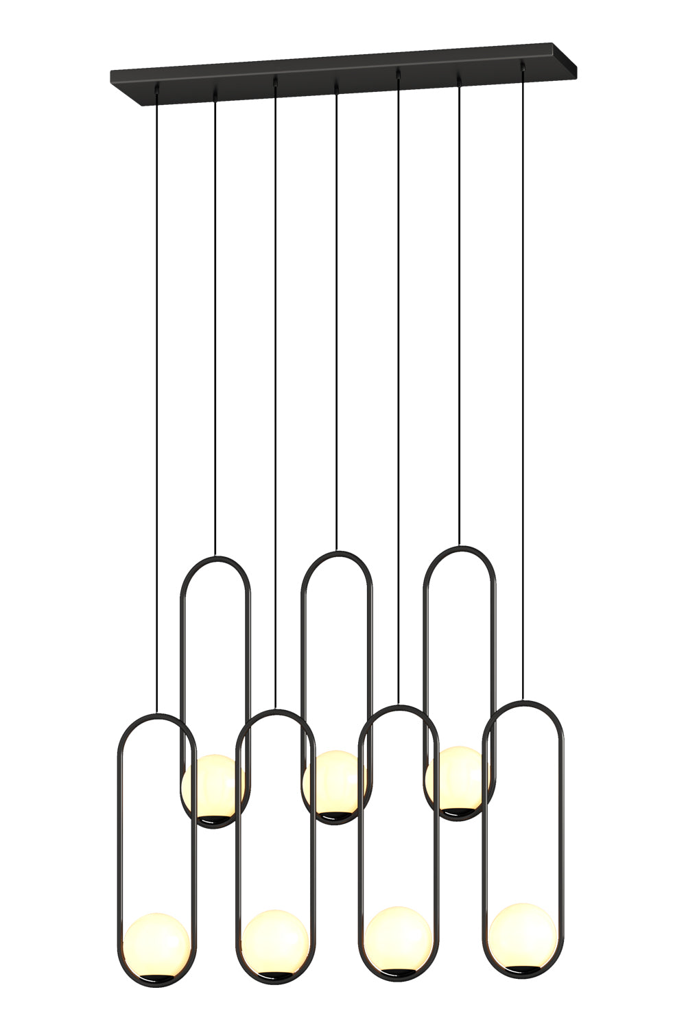 Matte black frame of Aurorae Lighting modern LED opal glass chandelier