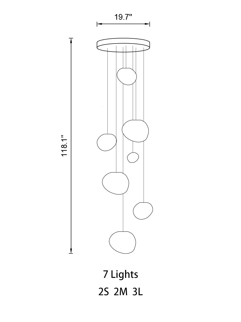 7-pendant Pebbles Pendant Light with round canopy