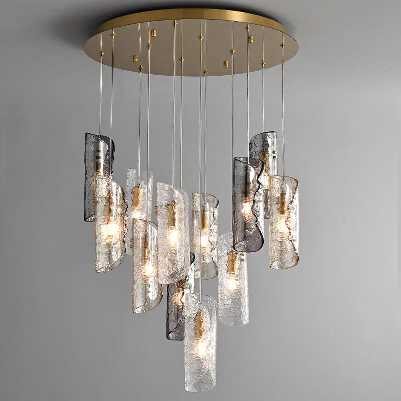 Illuminated Textured Glass Multi-Light Chandelier by Aurorae Lighting at night