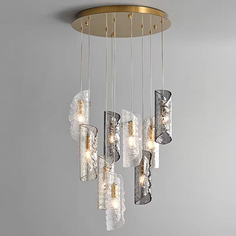 Aurorae Lighting textured glass multi-light chandelier with 9 pendants