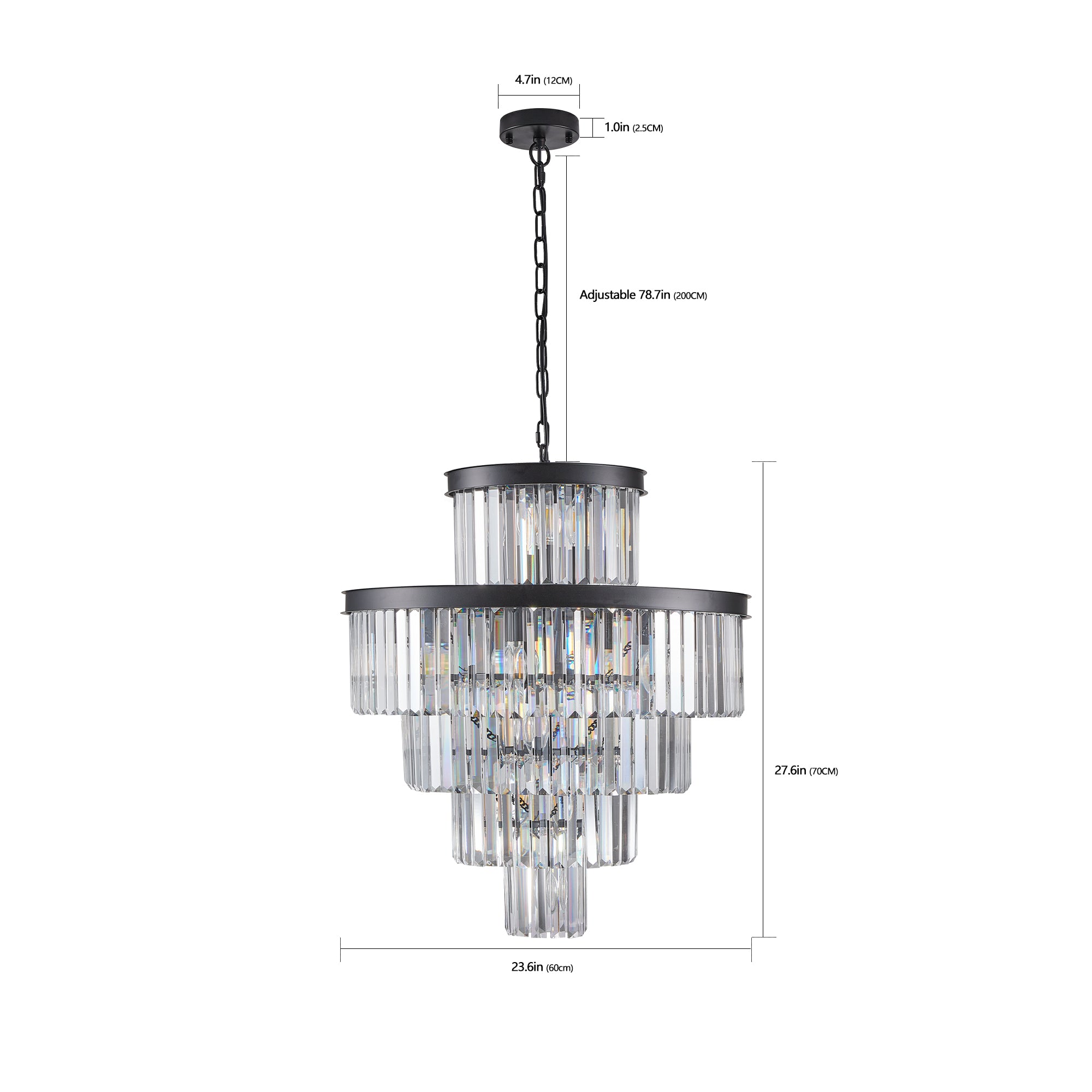 Chandelier with measurement details on a white background