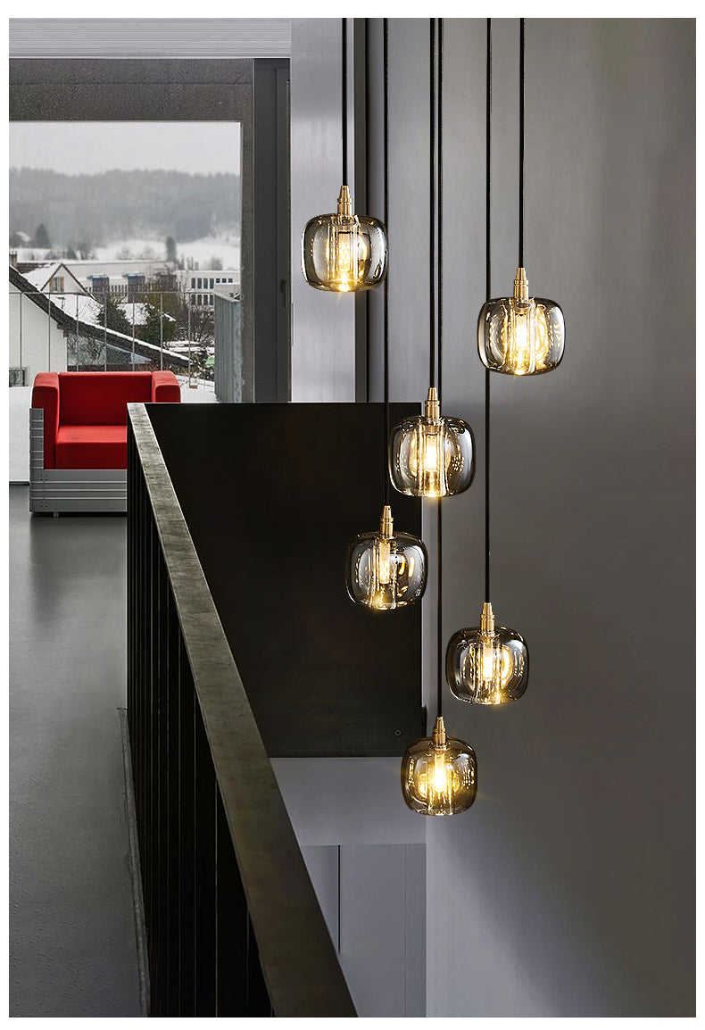 Side profile of an Aurorae Lighting Cubes LED pendant showcasing its depth