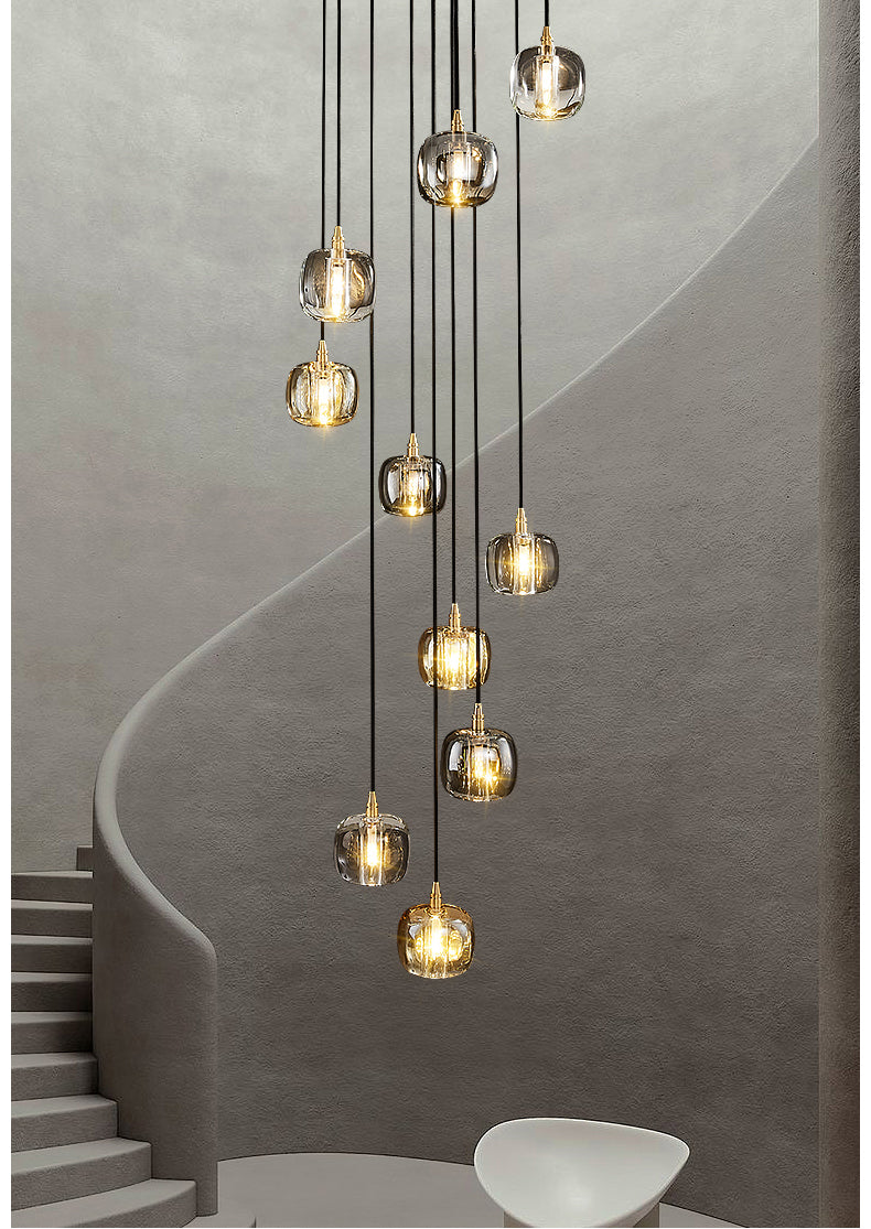 multi cube hanging pendant fixtures for staircase