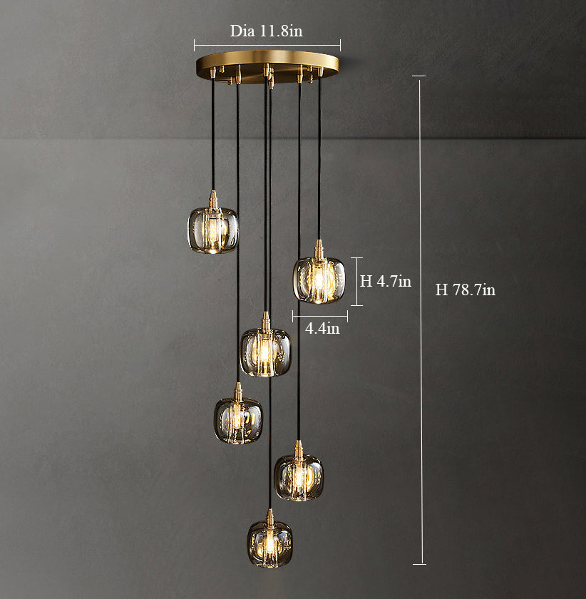 6-light Cubes Pendant Light with brass canopy