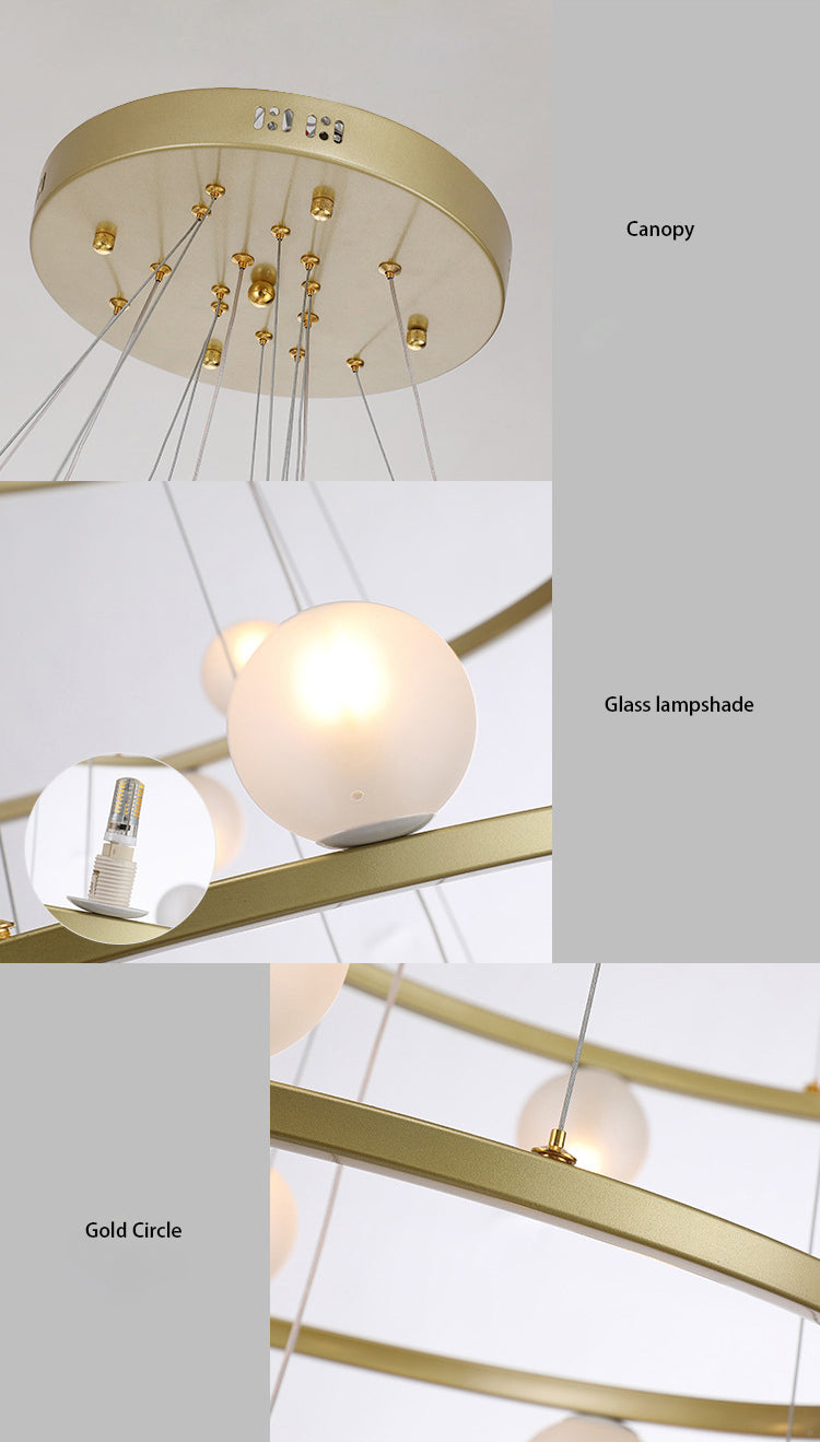 Close-up of the continuous LED light strip on an Aurorae Lighting 'Half Ring' chandelier