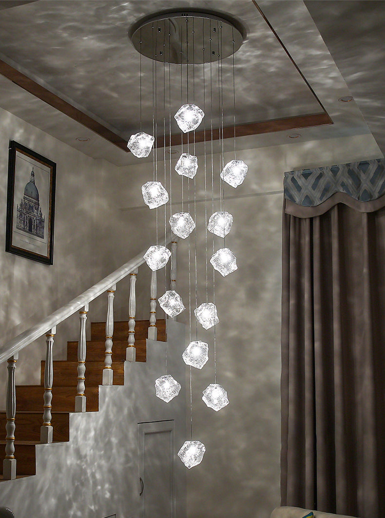 Ice Cube Glass Pendant Light by Aurorae Lighting hanging in the living room