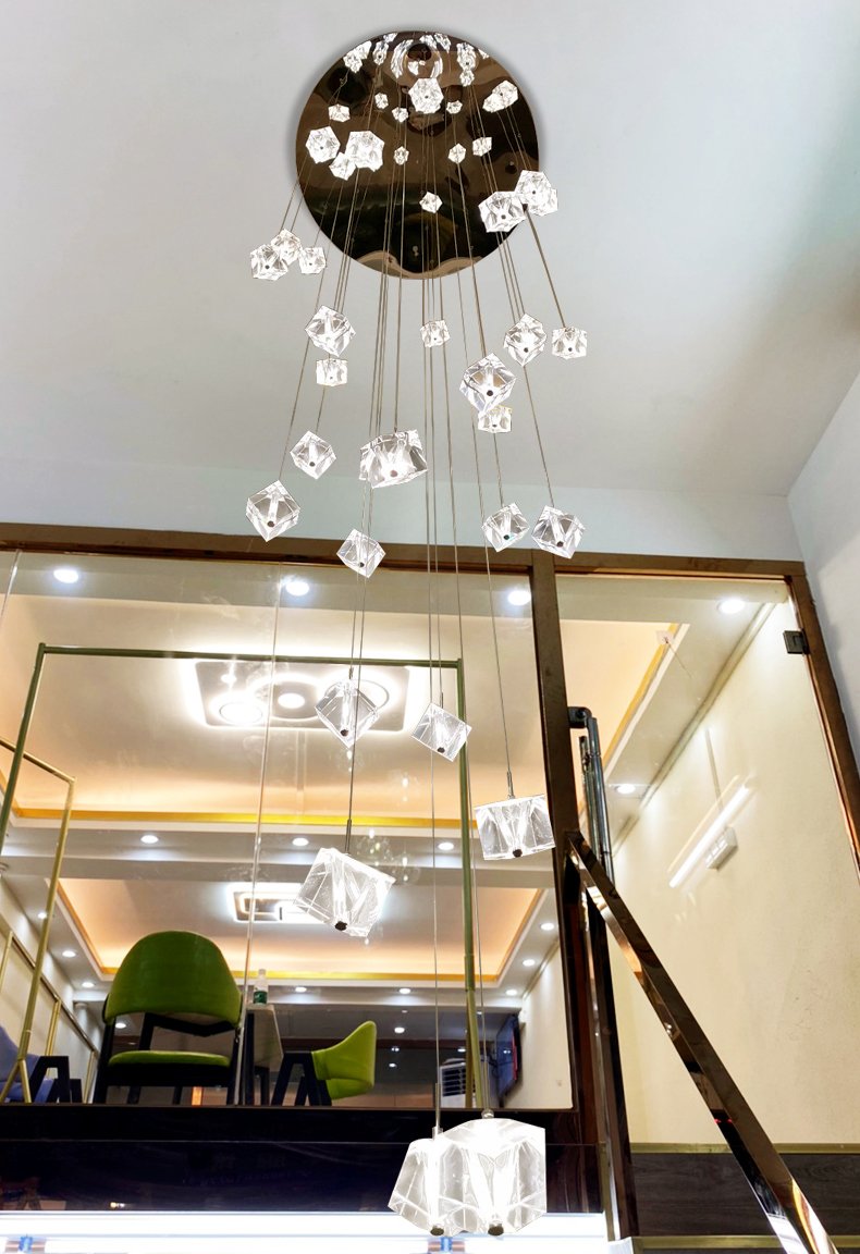 Cluster droping crystals of Aurorae Lighting's modern crystal LED chandelier