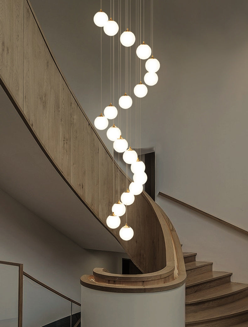 Modern Milk White Round Pendant Light on staircase setting