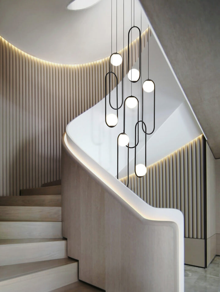 Milk glass globe pendant light for stairwell