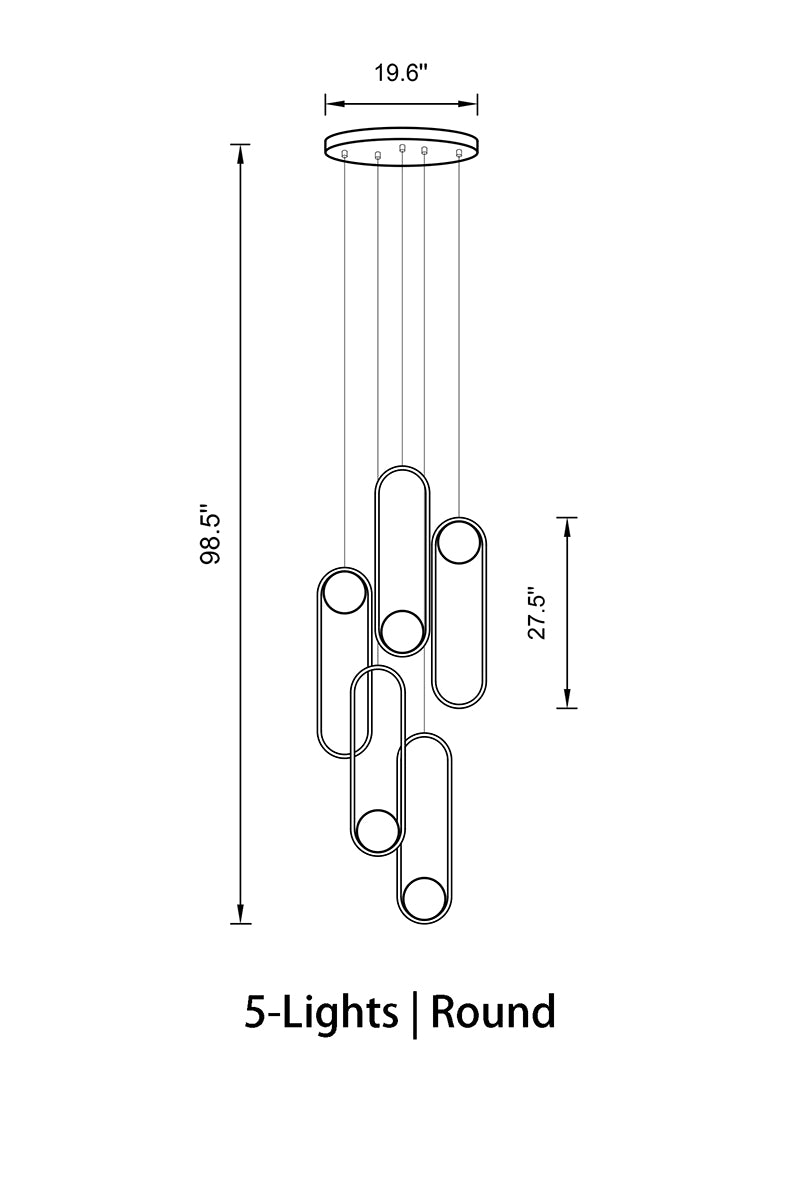 5 lights Minimalist Chandelier for Staircase