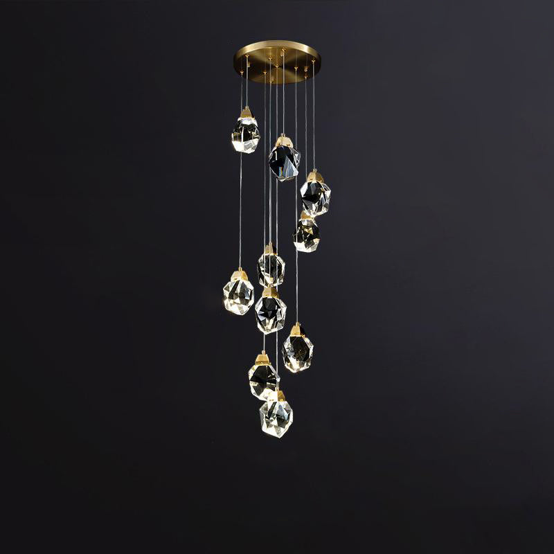 Luxury K9 crystal pendant light as a living room centerpiece, adjustable height design, enhancing overall space style.