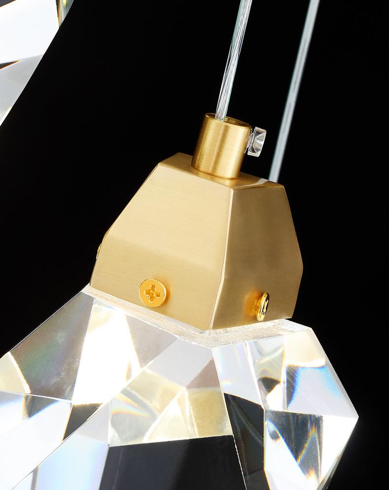 Accessories display for the modern K9 crystal pendant light, including adjustable cord and ceiling canopy, easy to install.