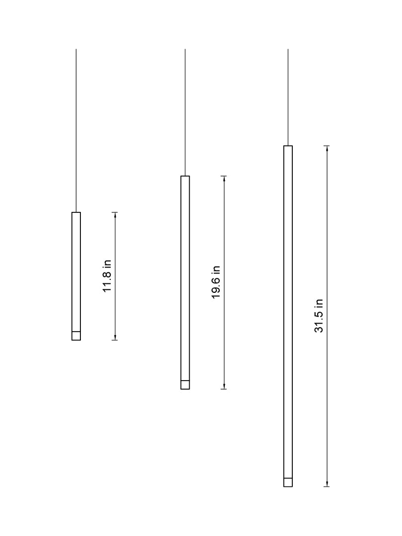 Detail of the individual LED light tubes in an Aurorae Lighting cluster chandelier