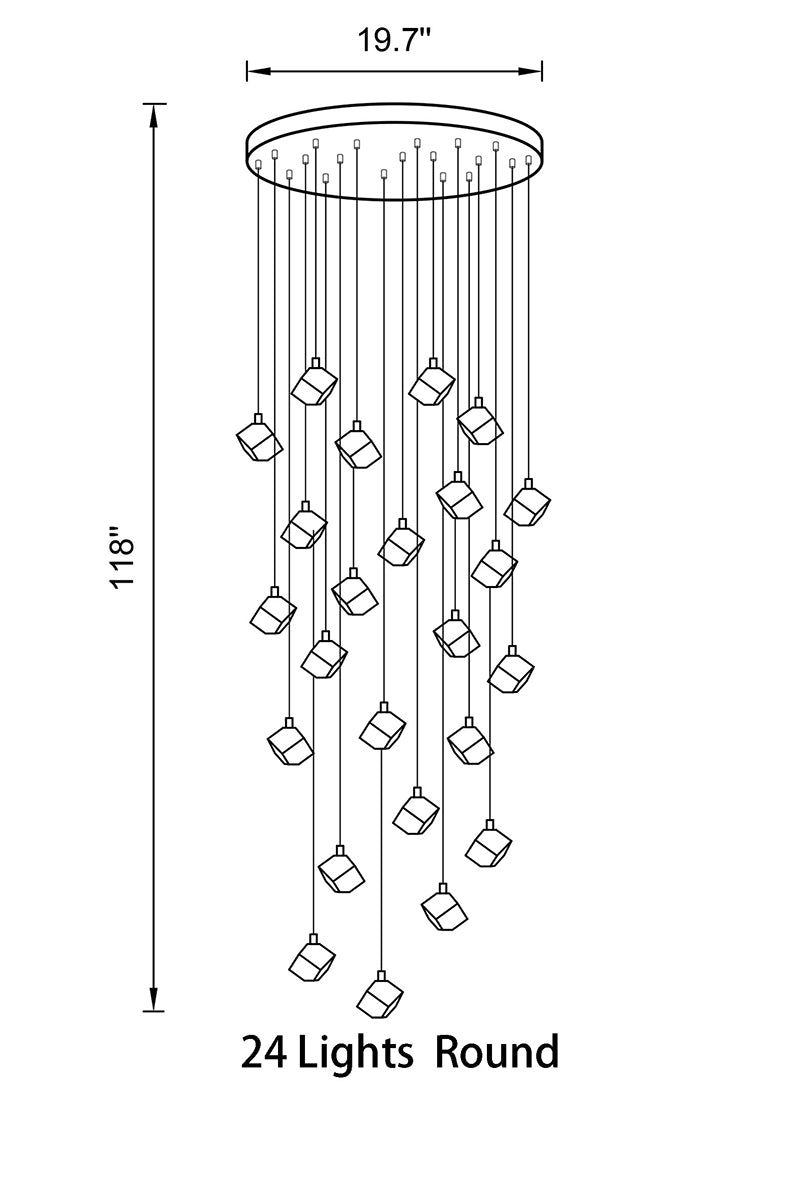 Contemporary living space with Aurorae Lighting's geometric crystal LED chandelier