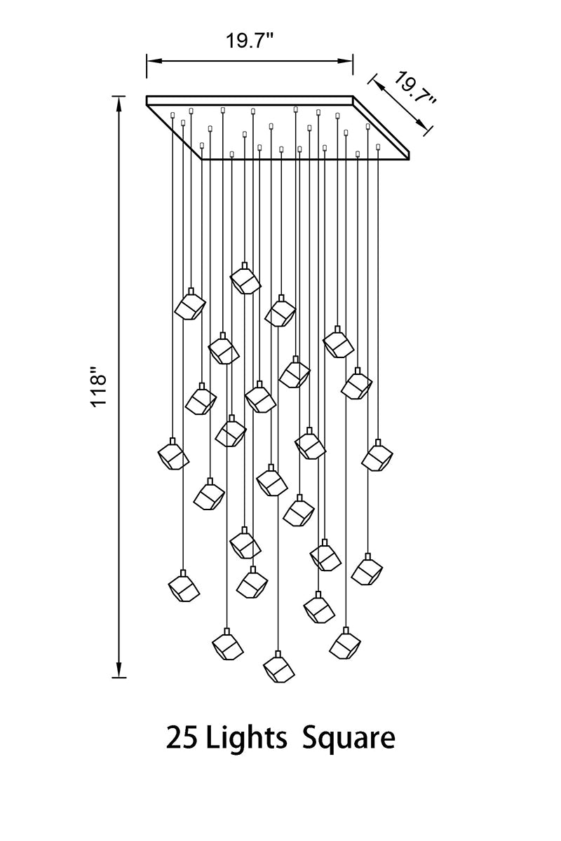 Rectangular modern crystal chandelier by Aurorae Lighting over a kitchen island