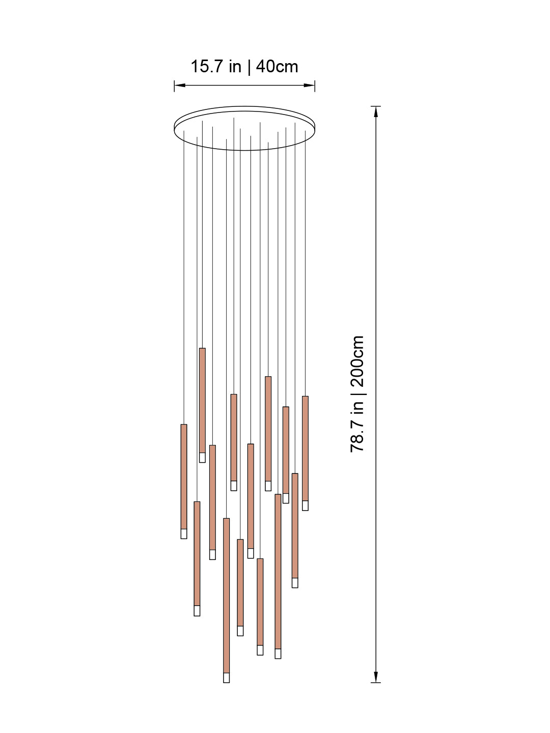 dimension of tube pendant light 