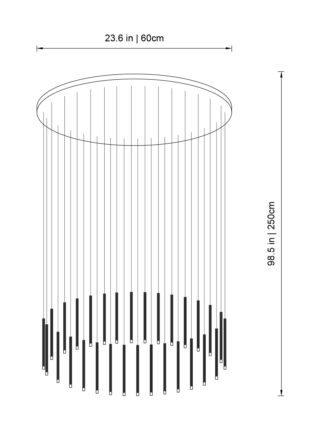 dimension of round multi-light pendant