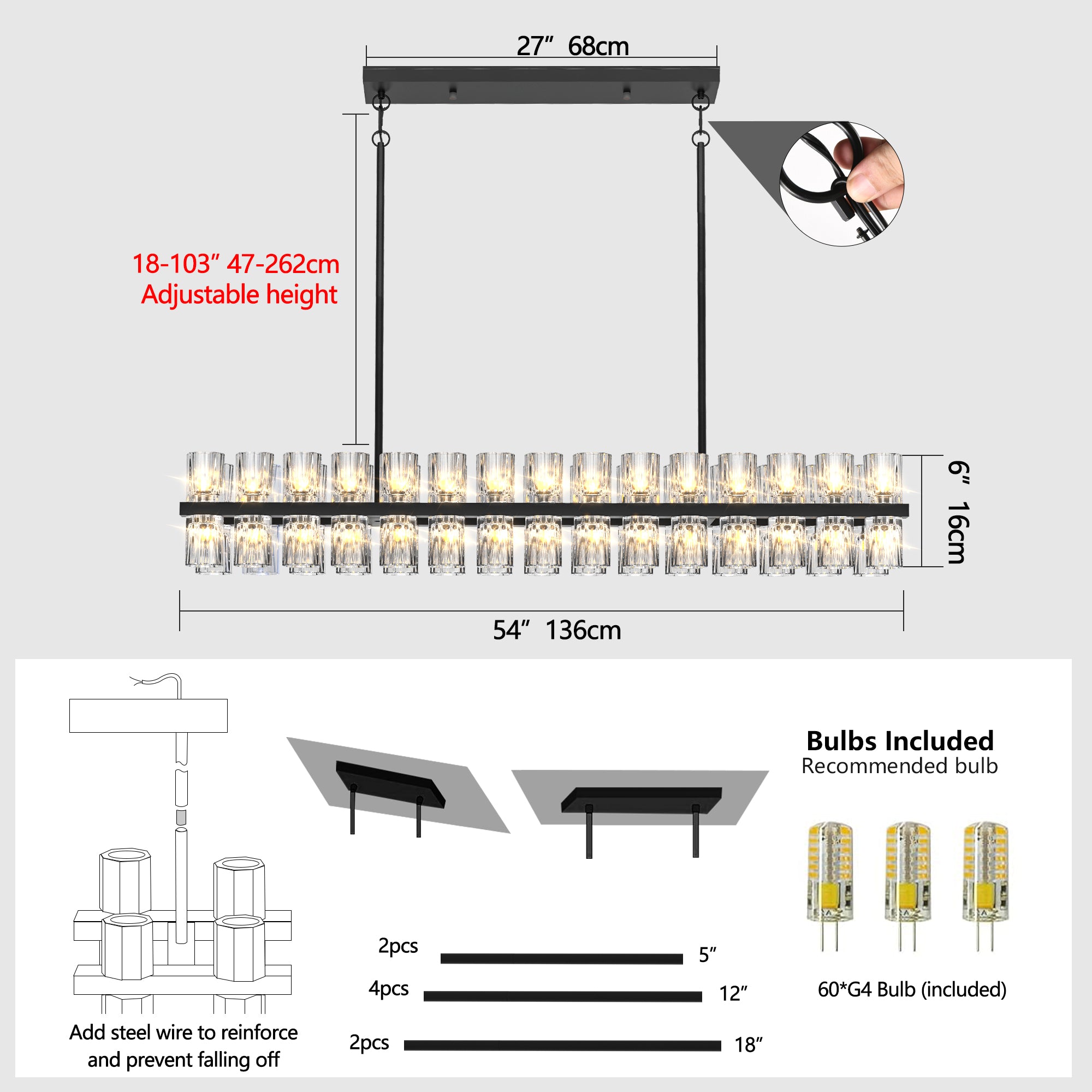 Crystal Gallery 60-Light Chandelier for Kitchen Island & Dining Room | Aurorae Lighting