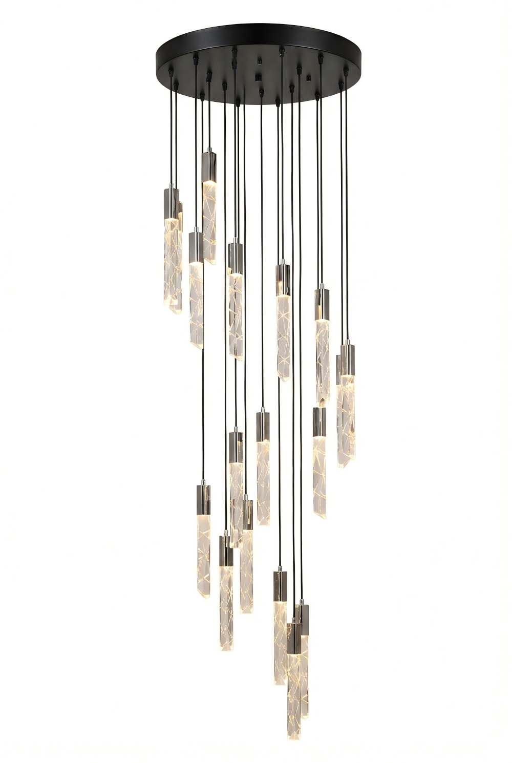 Long Slim Clear Glass Pendant Light – #1 Modern Chrome Slimline Glow for Living Rooms, Stairs & Entryways | Aurorae Lighting