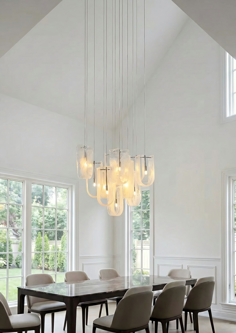 Artistic Hand-Blown Frosted Wave Chandelier for Modern Living Room, Dining Room & Foyers – Layered Ambient Glow by Aurorae Lighting